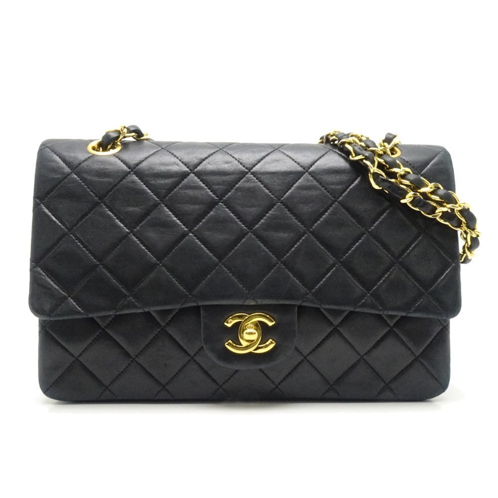 Chanel Chain Shoulder Bag Lambskin Matelasse Black